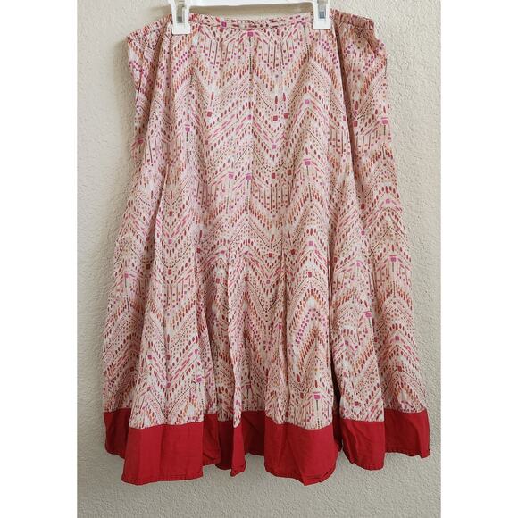 JM Collection White Pink Red Dot Print Ruffled Hem Skirt 12 Lightweight Lined - Picture 2 of 4